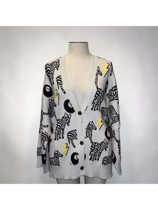Dressed in Lala Zebra Jacquard Boxy Oversize Cardigan L/XL - Picture 2 of 6